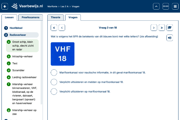 Meerkeuzevraag over radioverkeer van cursus Basiscertificaat Marifonie om kennis te testen