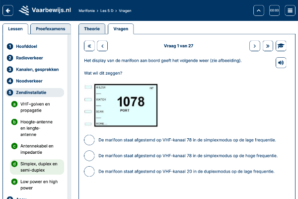 Meerkeuzevraag over simplex / duplex van cursus Basiscertificaat Marifonie om kennis te testen