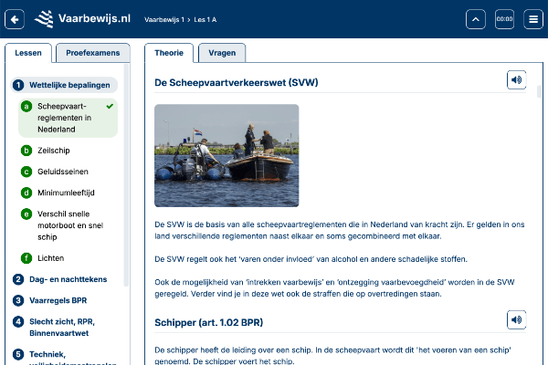 Lesdeel / theorie over scheepvaartreglementen van cursus Vaarbewijs 1