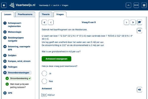 Meerkeuzevraag over stroomberekening van cursus Vaarbewijs 2 om kennis te testen