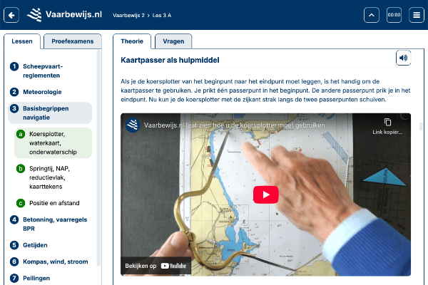 Lesdeel / theorie over koersplotter en kaartpasser van cursus Vaarbewijs 2